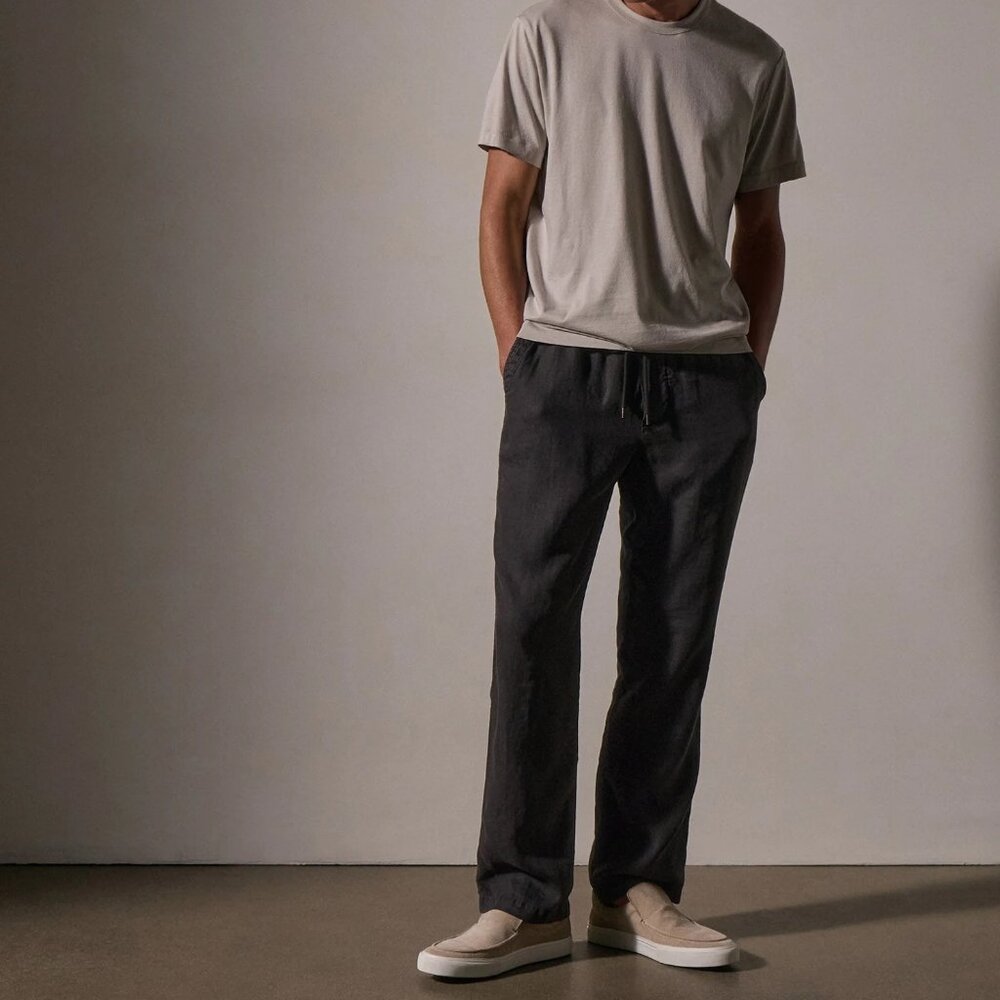 James Perse Relaxed Linen Pant, L, 3, Charcoal